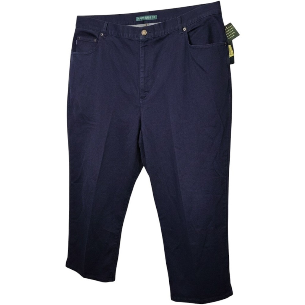Lauren Ralph Lauren Navy Blue Cotton Twill Pants 20W NWT Straight Leg High Rise